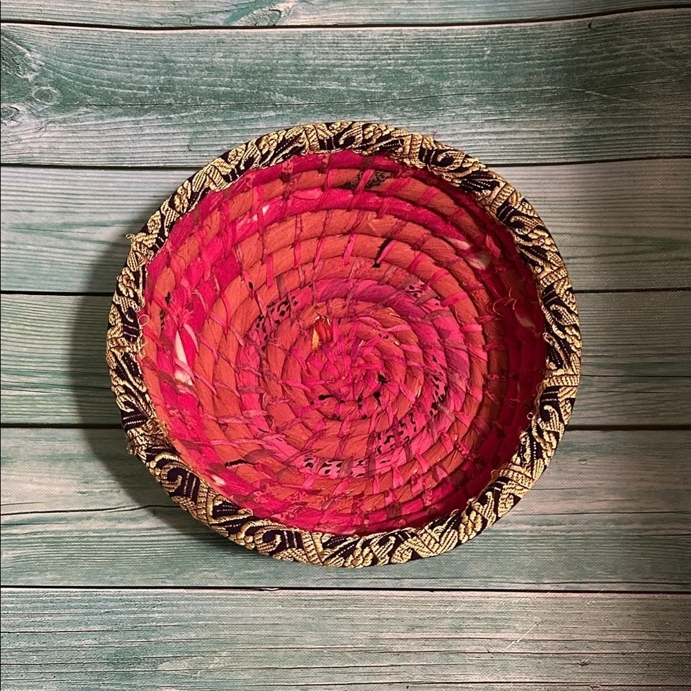 Handwoven Pink and Gold Basket